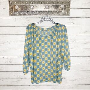 Ecru Abstract Design 100% Silk Business Casual Blouse